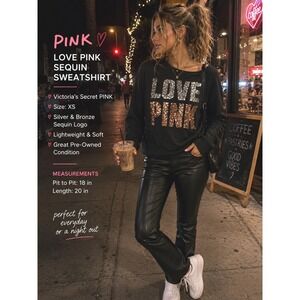 Victorias Secret PINK Sequin LOVE PINK Sweatshirt Black XS Y2K Pullover